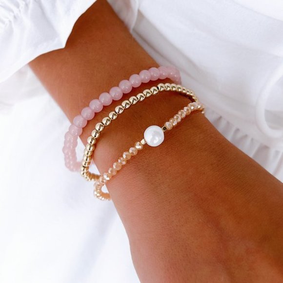 Boho Love Jewelry - Pink 3 Piece Beaded Bracelet Set